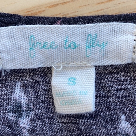 FREE TO FLY. Size Small Open Black Rayon Poncho w/Front blue/pink/purple design. - Picture 8 of 10